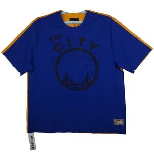 Purple Brand Warriors Mitchell & Ness NBA 2XL XXL Jersey Shirt Blue Yellow NWT